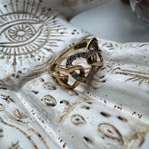 10K Gold Diamond Heart Ring Y2K interlocking Hearts ~size 5